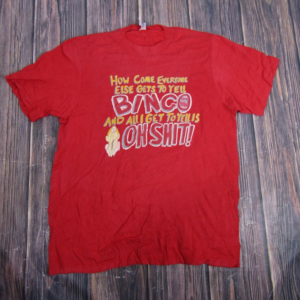 Vintage Funny Bingo Shirt Mens XL Red Soffe Single Stitch‎ Graphic USA 90s